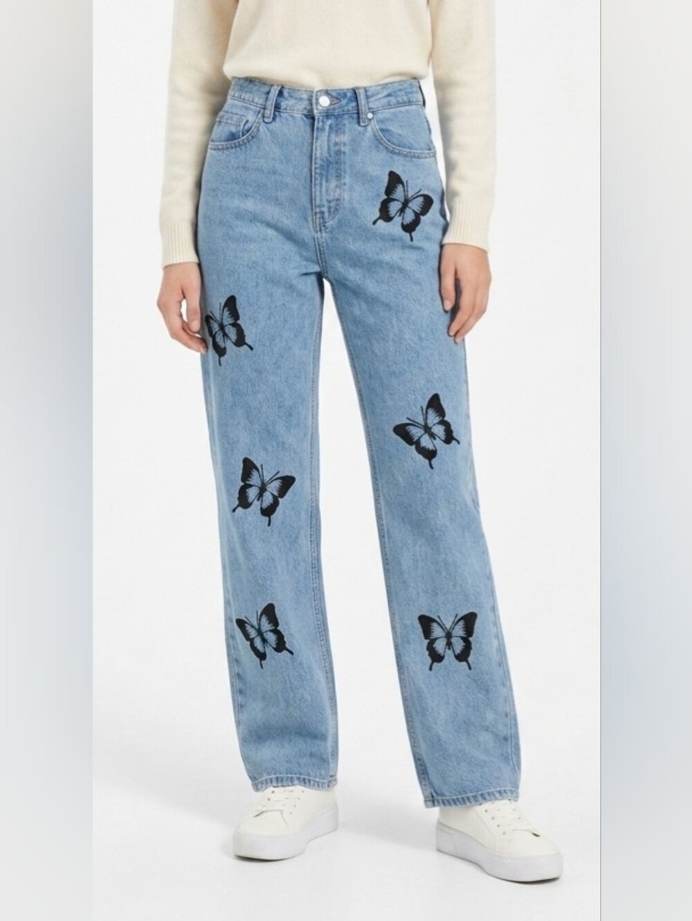 Fashion Nova Junior High-Rise Light Blue Butterfly Print Jeans Size 9